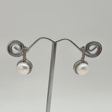 Load image into Gallery viewer, Sparkling Round Freshwater Pearl Halo Earrings, Sterling Silver
