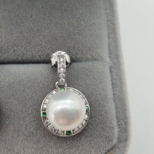 Load image into Gallery viewer, Sparkling Round Freshwater Pearl Halo Earrings, Sterling Silver
