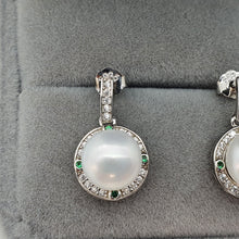 Load image into Gallery viewer, Sparkling Round Freshwater Pearl Halo Earrings, Sterling Silver
