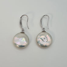 Load image into Gallery viewer, Coin Freshwater Pearl Hook Earrings, Sterling Silver
