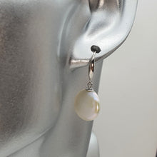 Load image into Gallery viewer, Coin Freshwater Pearl Hook Earrings, Sterling Silver
