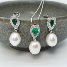 Load image into Gallery viewer, Freshwater Cultured Pearl Green Oval Set, Sterling silver
