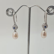 Load image into Gallery viewer, Blue Crystal &amp; Freshwater Pearl Bridal Earrings, Sterling Silver
