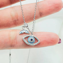 Load image into Gallery viewer, Evil Eye Pendant &amp; Whale Tail Charm Necklace, Sterling Silver
