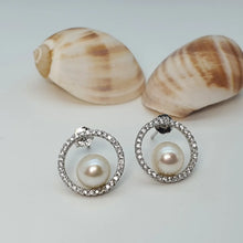 Load image into Gallery viewer, Round Freshwater Pearl Circle of Life Earring, Sterling Silver

